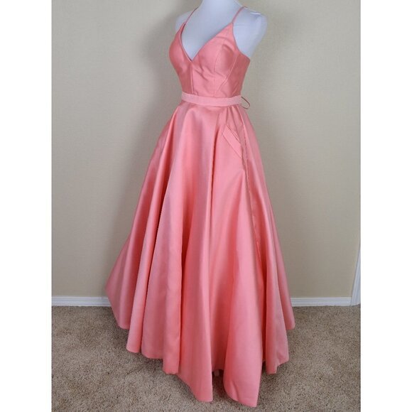 Sherri Hill 52821 V-Neck Ball Gown With Lace Up Back CORAL 4 - Picture 7 of 9